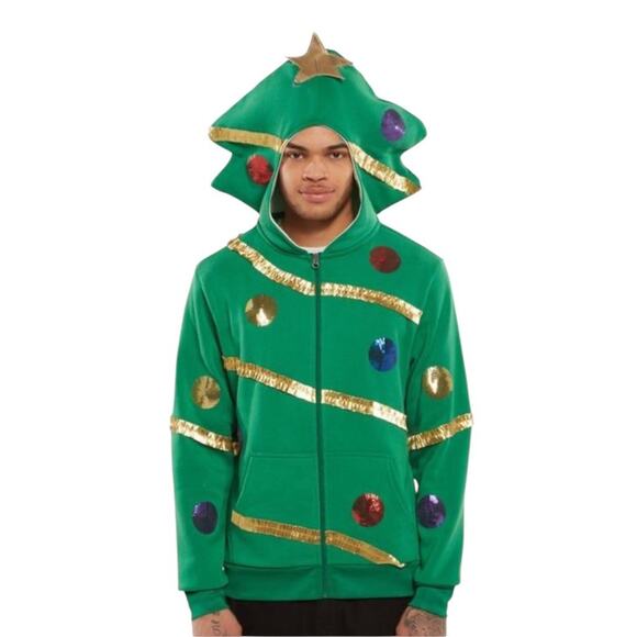 Mad Engine Christmas Tree Zipped Hoodie Ugly Sweater - Picture 1 of 7